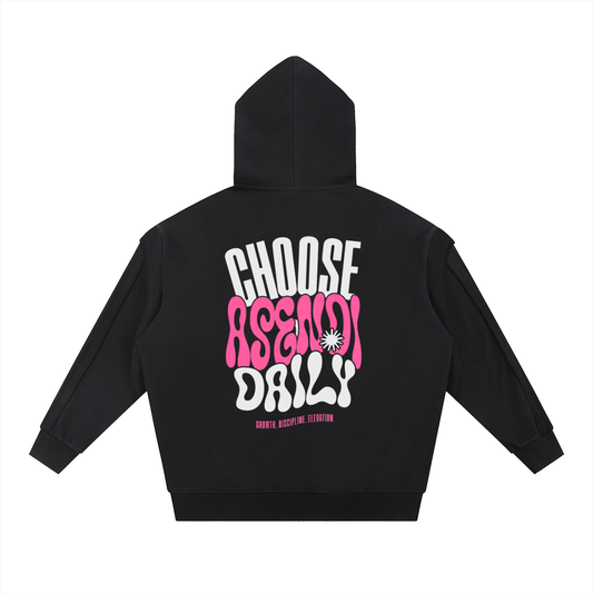 Contrast Tape Raw Edge Double Layered Hoodie