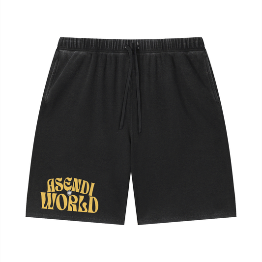 Unisex Vintage Wash Sunfade Waffle Raw Hem Shorts