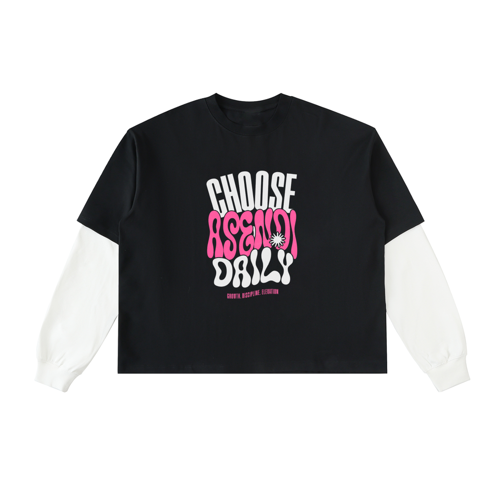 Layered Contrast Sleeve Cotton T-Shirt