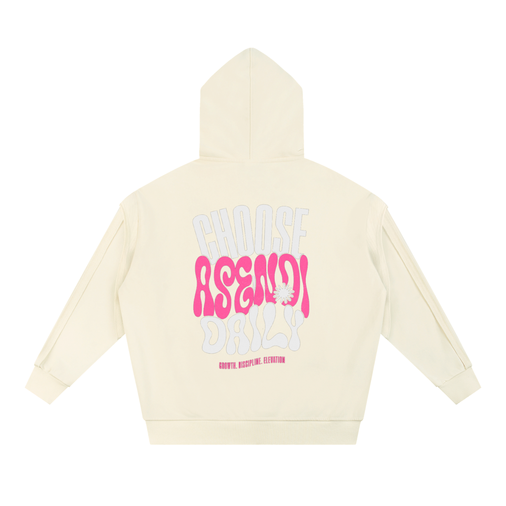 Contrast Tape Raw Edge Double Layered Zip Hoodie