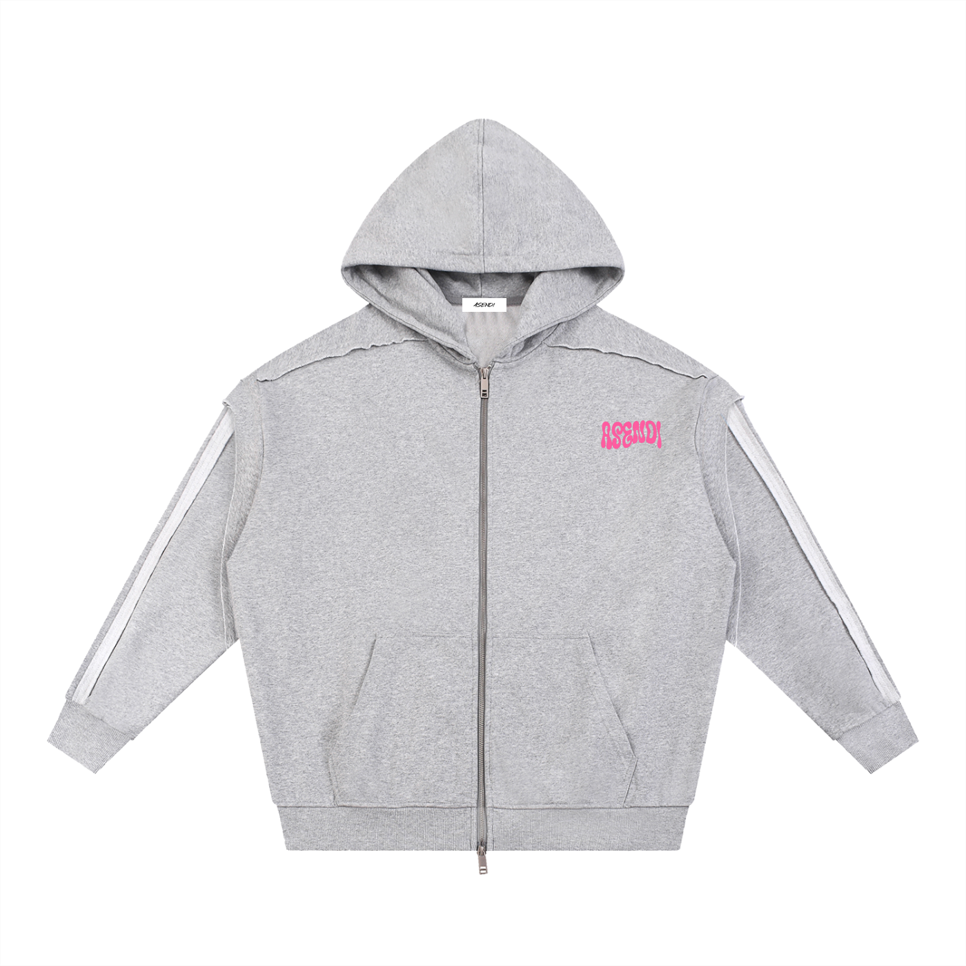 Contrast Tape Raw Edge Double Layered Zip Hoodie