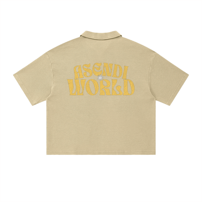 Unisex Vintage Wash Waffle Boxy Polo Shirt
