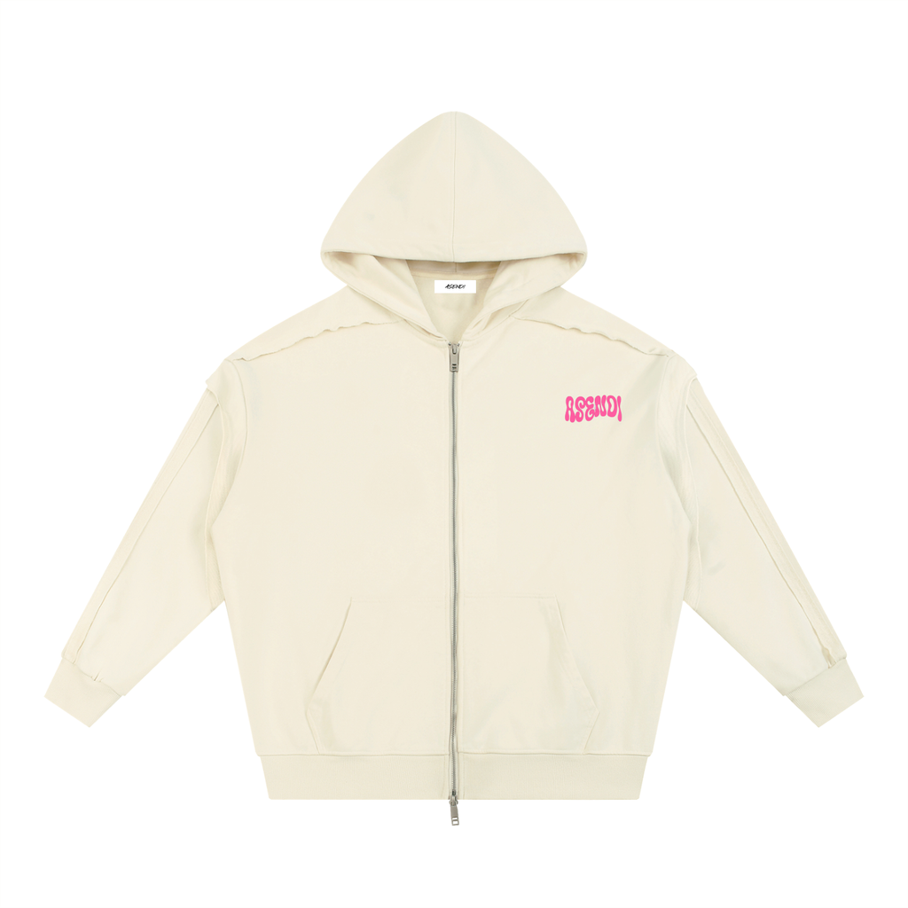 Contrast Tape Raw Edge Double Layered Zip Hoodie