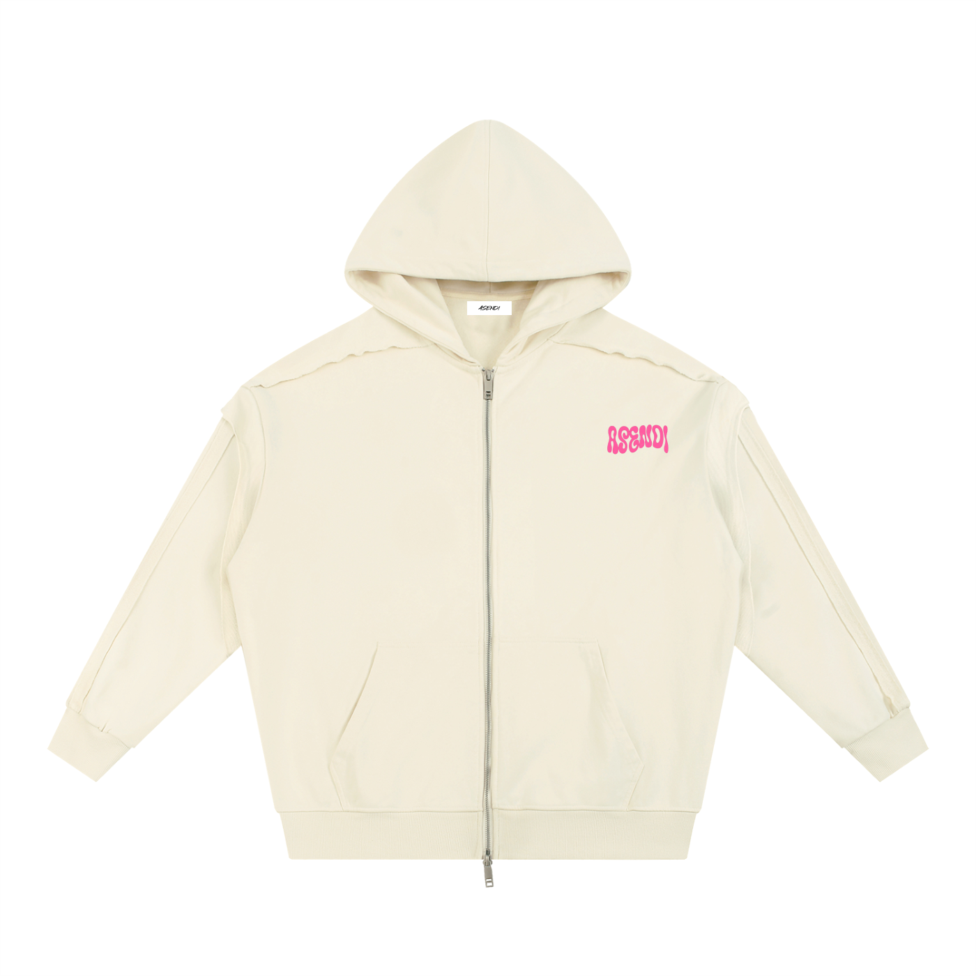 Contrast Tape Raw Edge Double Layered Zip Hoodie