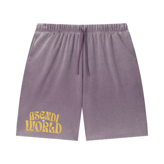 Unisex Vintage Wash Sunfade Waffle Raw Hem Shorts