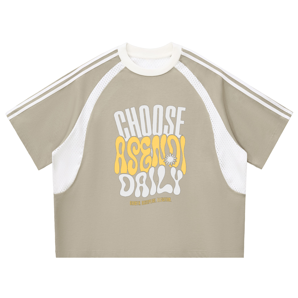 Contrast Stripes Panel Mesh T-shirt