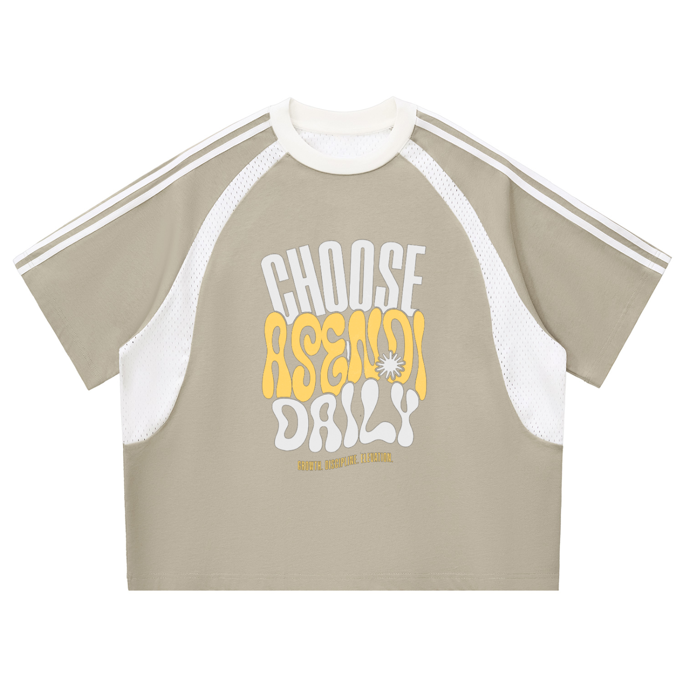 Contrast Stripes Panel Mesh T-shirt