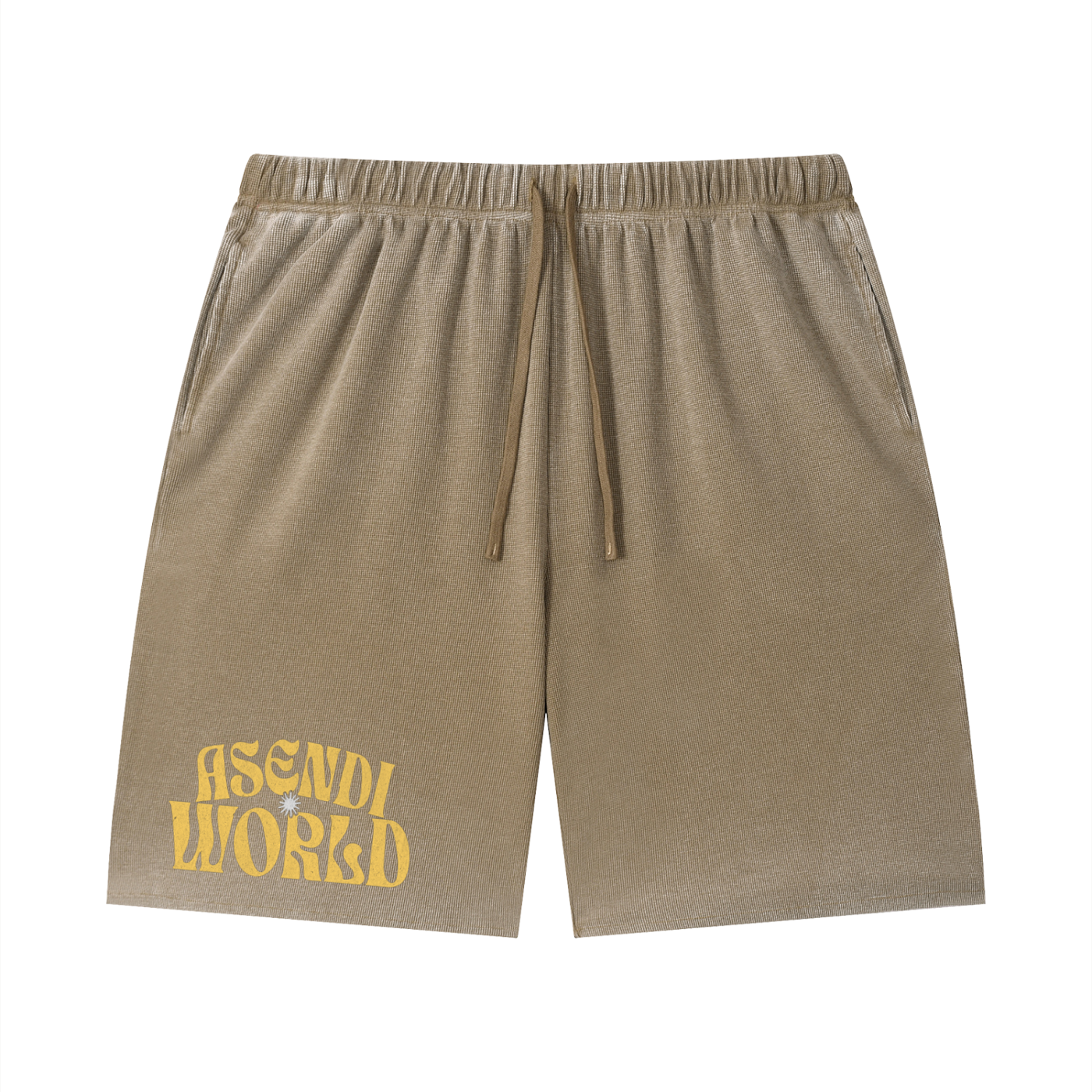Unisex Vintage Wash Sunfade Waffle Raw Hem Shorts