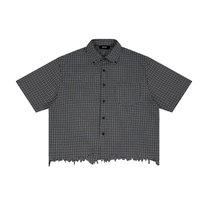 Unisex Distressed Plaid Boxy Shirt