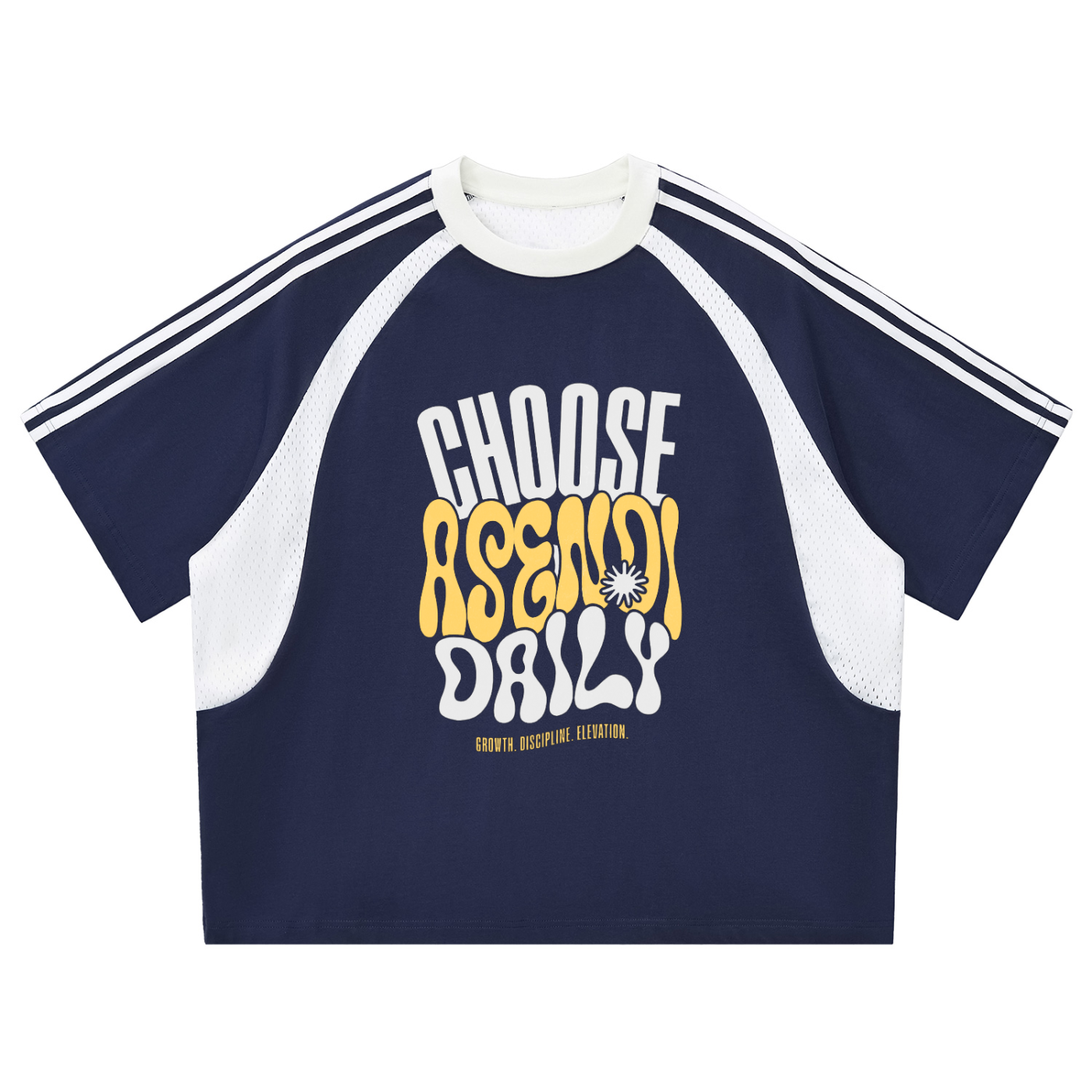 Contrast Stripes Panel Mesh T-shirt