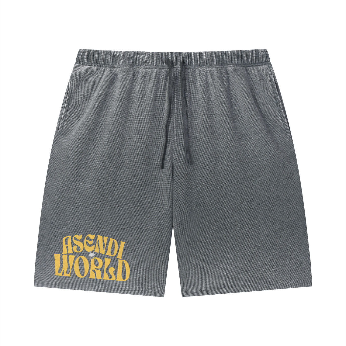 Unisex Vintage Wash Sunfade Waffle Raw Hem Shorts