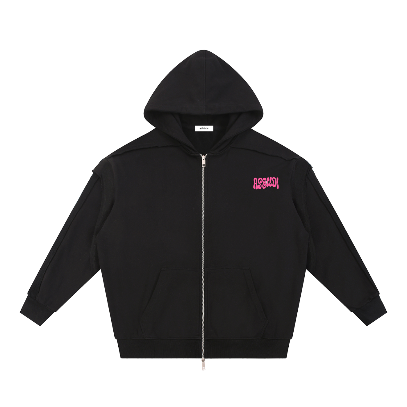 Contrast Tape Raw Edge Double Layered Zip Hoodie