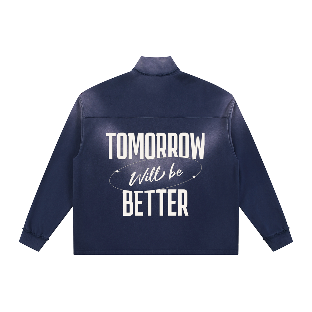 Sun Fade Raw Edge Quarter-Zip Sweatshirt