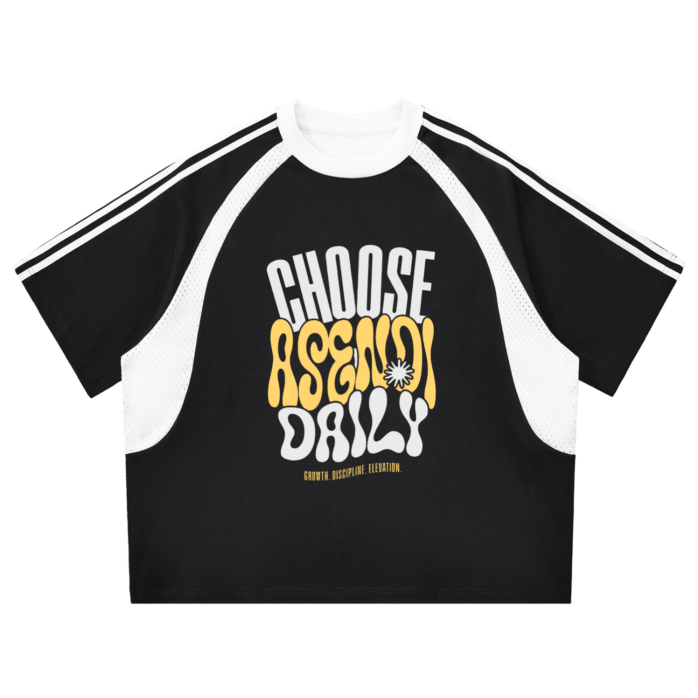 Contrast Stripes Panel Mesh T-shirt