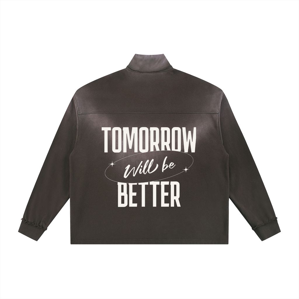 Sun Fade Raw Edge Quarter-Zip Sweatshirt