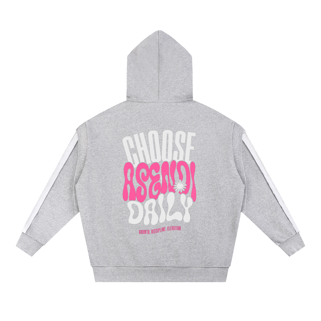 Contrast Tape Raw Edge Double Layered Zip Hoodie