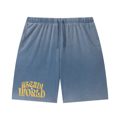 Unisex Vintage Wash Sunfade Waffle Raw Hem Shorts