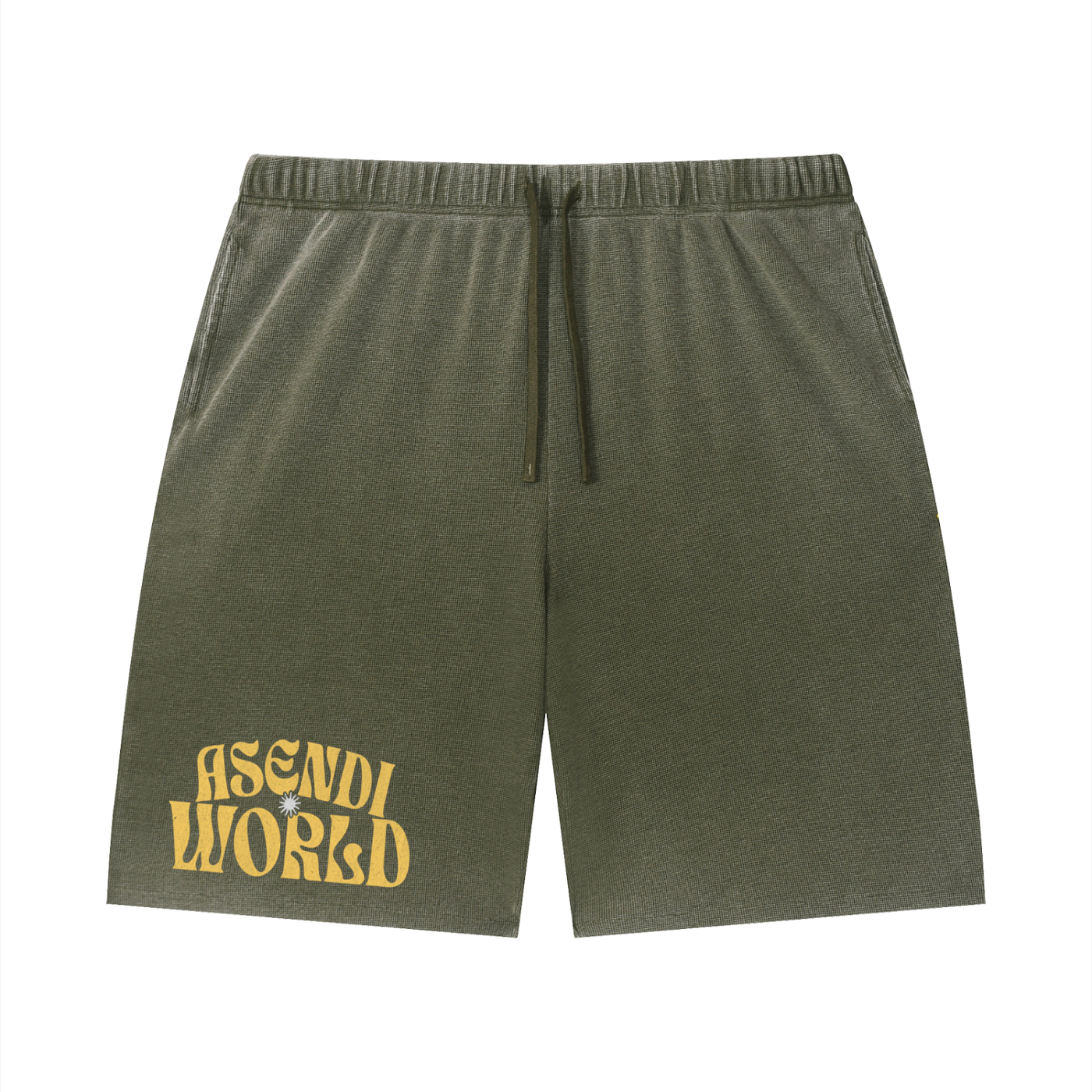 Unisex Vintage Wash Sunfade Waffle Raw Hem Shorts