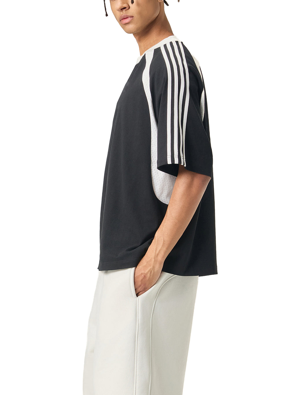 Contrast Stripes Panel Mesh T-shirt