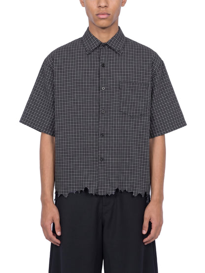 Unisex Distressed Plaid Boxy Shirt